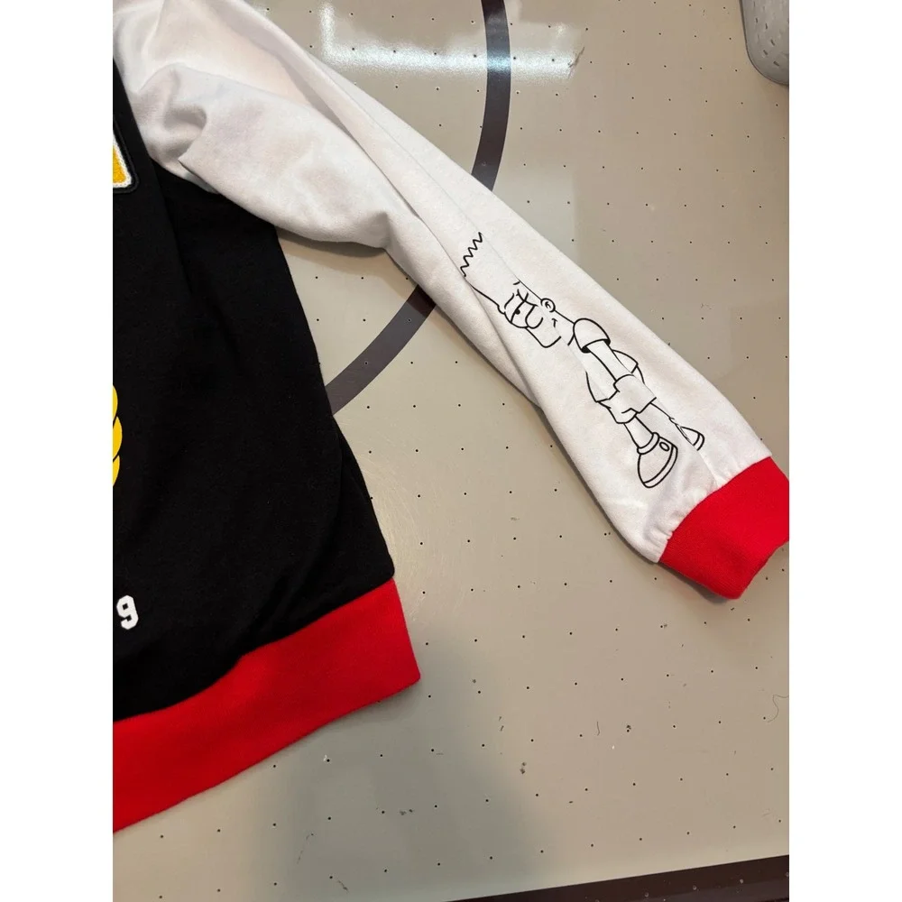 200 The Simpsons Bart Simpson Varsity Jacket Boy 10/12 Black Red White Bomber